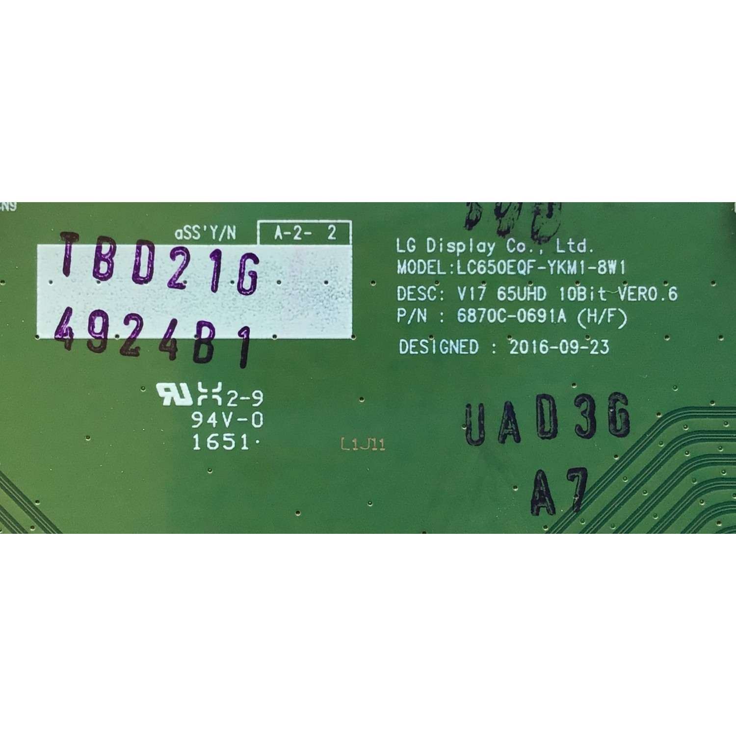 T-CON PARA TV LG NUMERO DE PARTE 6871L-4924B / 6870C-0691A / LC650EQF-YKM1-8W1 / 4924B1 / PANEL LC650EQF (YK)(M1) / MODELO 65SJ9500-UA.BUSYLJR / 65SJ9500-UA / 65SJ9500 - Imagen 2